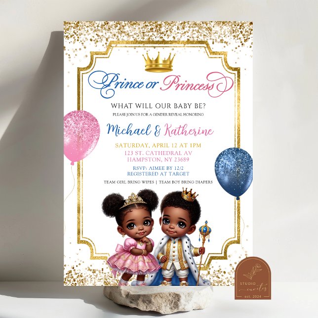 Afro African Prince or Princess Gender Reveal Invitation (Creator Uploaded)