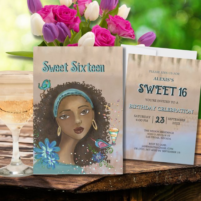 Afro-American Girl Sweet 16 Birthday Party Invite ( Afro-American Girl Sweet 16 Birthday Party Invite)