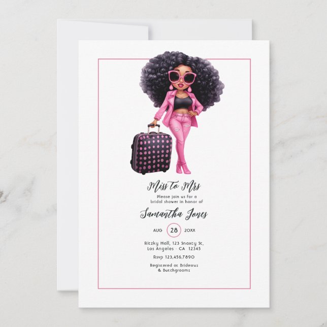 Afro American Miss to Mrs Bridal Shower Invitation (Front)