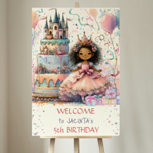 Afro American princess 5th Birthday Castle cake  Poster