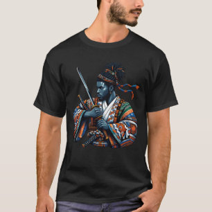 Afro American Samurai Anime Cartoon japanese bushi T-Shirt
