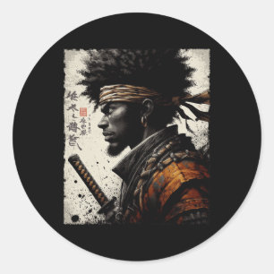 Afro American Samurai Vintage African Bushido Warr Classic Round Sticker