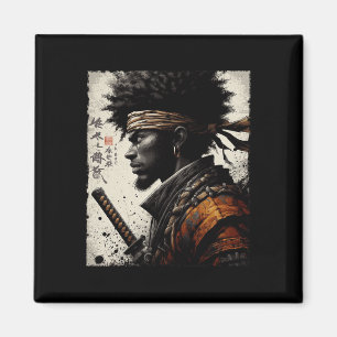 Afro American Samurai Vintage African Bushido Warr Magnet