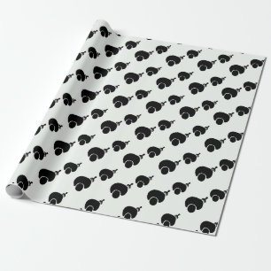 afro and pick black and white wrapping paper