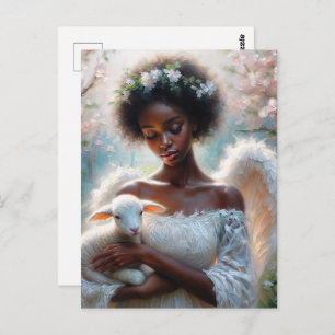 Afro Angel with Lamb Postcard