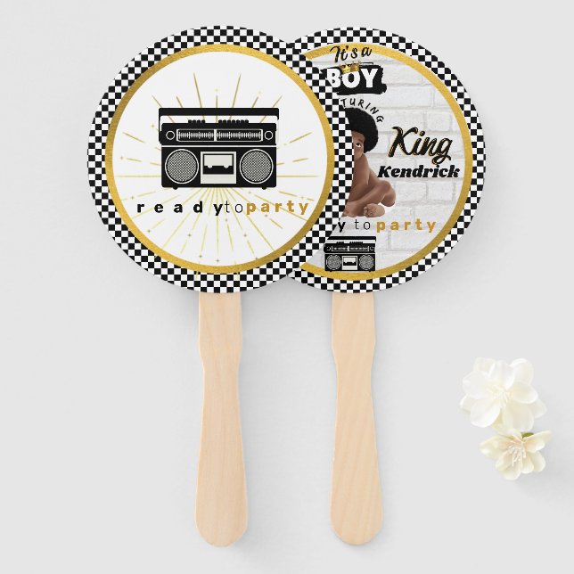 Afro Baby Boy 90's Hip Hop Retro Baby Shower Hand Fan (Front and Back)
