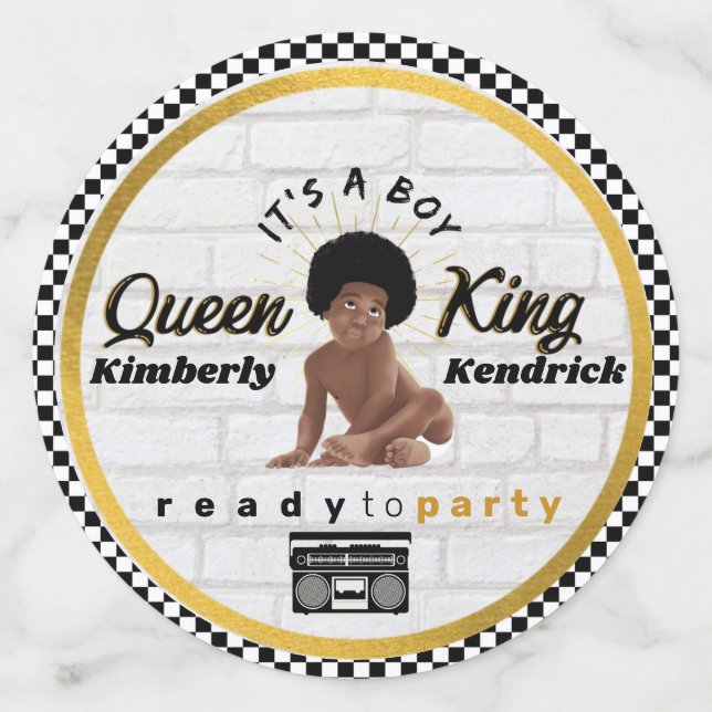 Afro Baby Boy 90's Hip Hop Retro Baby Shower Photo Confetti (Large Front)