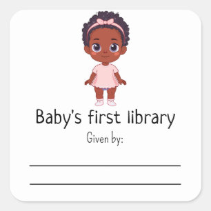 Afro baby girl - Baby's first library Square Sticker