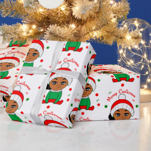 Afro Baby Girl Puffs Christmas African American Wrapping Paper