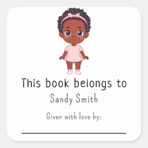 Afro baby girl - This book belongs with message Square Sticker