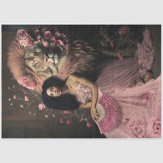 Afro Beauty Floral and Lion feminine Portrait  Tissue Paper (Front)