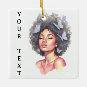 Afro Beauty with Butterflies – Watercolor Ornament