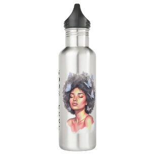 Afro Beauty with Butterflies – Watercolor Portrait 710 Ml Water Bottle
