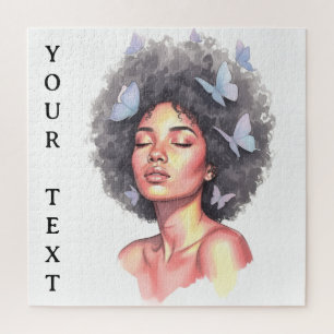 Afro Beauty with Butterflies – Watercolor Portrait Jigsaw Puzzle