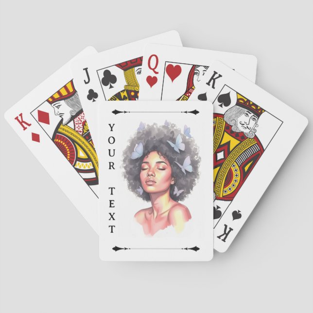 Afro Beauty with Butterflies – Watercolor Portrait Playing Cards (Back)