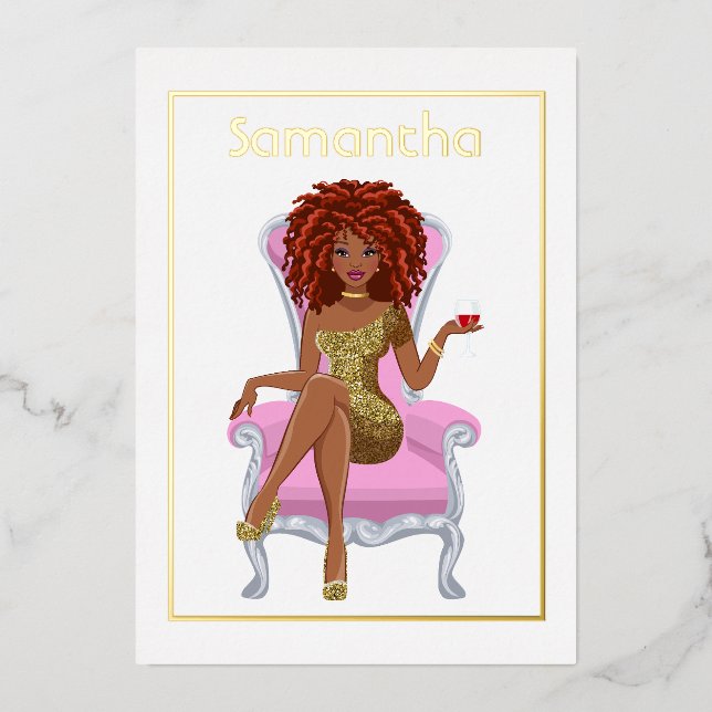 Afro Birthday Party Foil Invitation (Front)