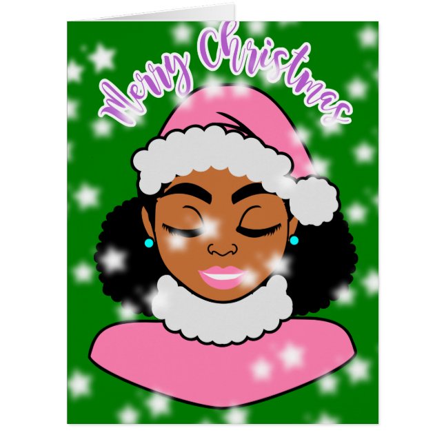 Afro Black  Girl in Snowy Holiday Christmas (Front)