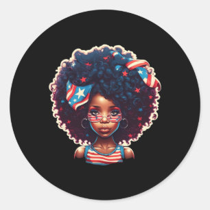 Afro Black Girl Us Flag Melanin 4th Of July Africa Classic Round Sticker