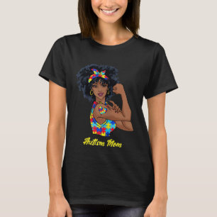 Afro Black Woman Autism Mom Awareness Tattoo Jigsa T-Shirt