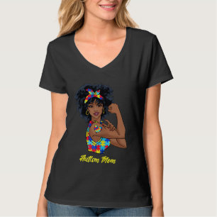 Afro Black Woman Autism Mom Awareness Tattoo Jigsa T-Shirt
