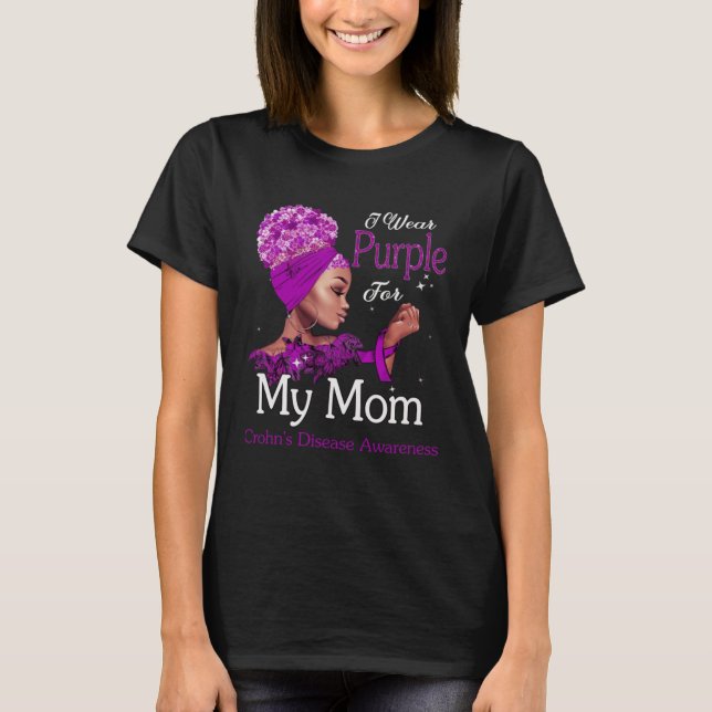 Afro Black Woman Purple For Mom Crohns Disease Awa T-Shirt (Front)