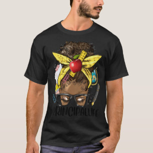 Afro Black Women Messy Bun Funny Afro Teacher Prin T-Shirt