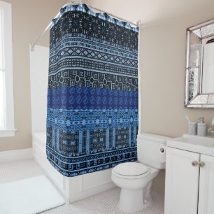 Afro Blue African Pattern Mix Shower Curtain