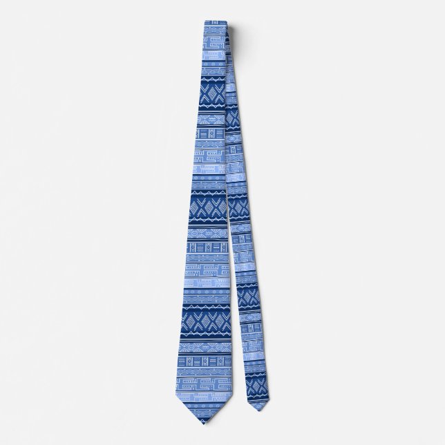 Afro Blue Modern Tribal Print Tie (Front)