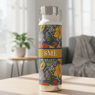 Afro Bohemian Floral monogram Water Bottle