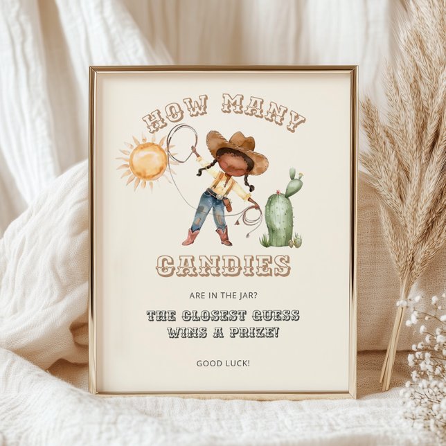 Afro Cowgirl Baby Shower How Many Candies Game Poster (Creator Uploaded)