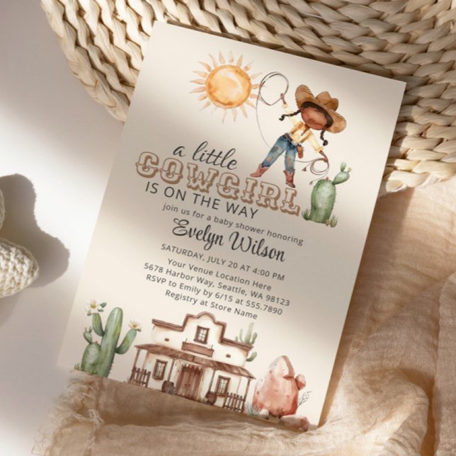 Afro Cowgirl Western Girl Ranch Cactus Baby Shower Invitation (Creator Uploaded)
