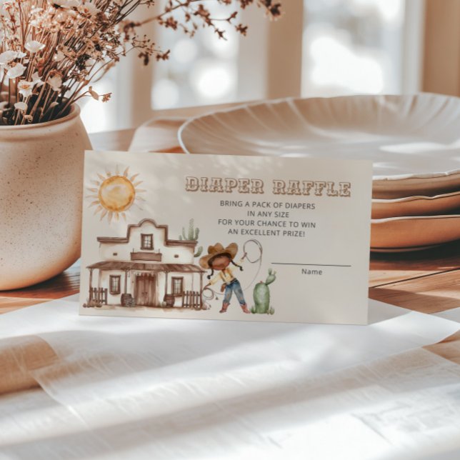 Afro Cowgirl Western Girl Ranch Diaper Raffle Enclosure Card (Creator Uploaded)