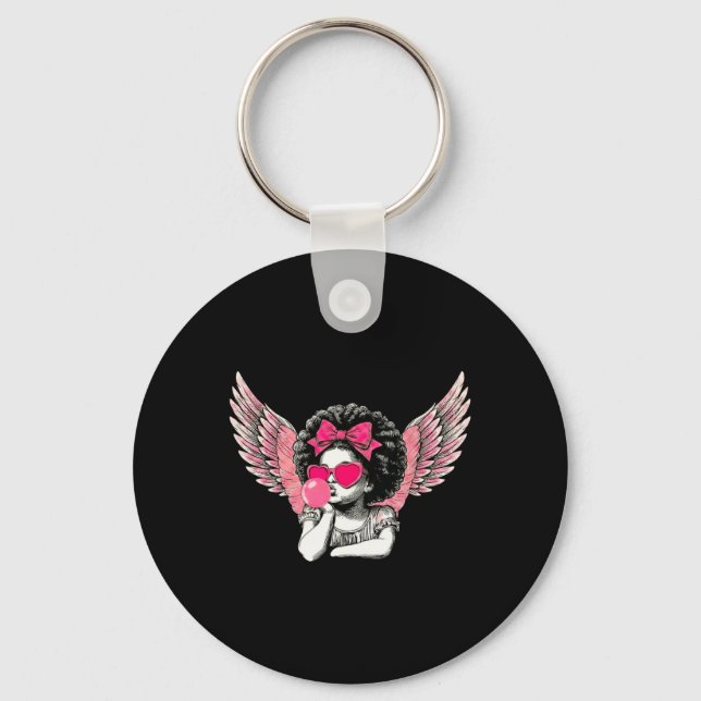 Afro Cupid With Sungles Blowing Bubble Gum Valenti Key Ring (Front)