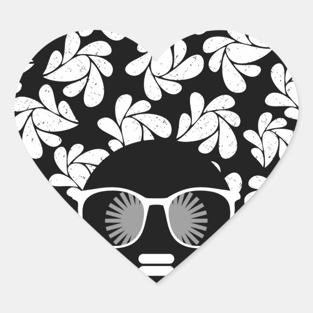 Afro Diva Black & White Heart Sticker (Front)