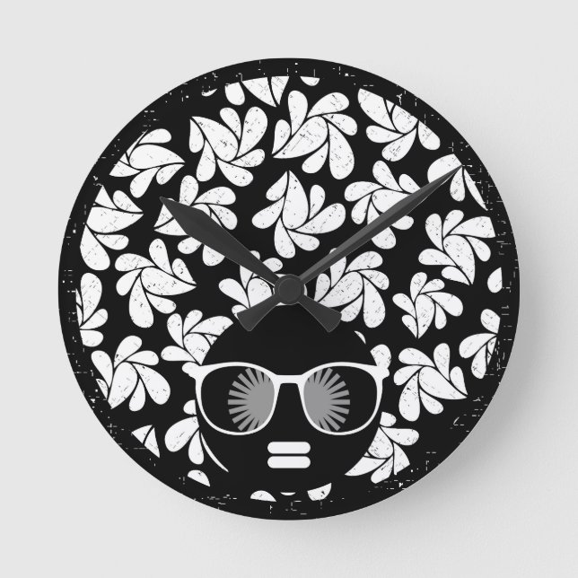 Afro Diva Black & White Round Clock (Front)