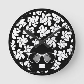 Afro Diva Black & White Round Clock