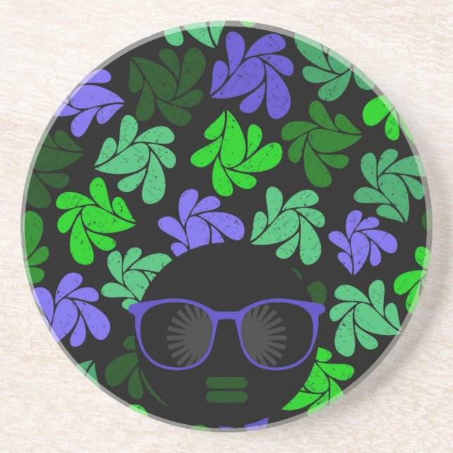 Afro Diva Green & Blue Coaster (Front)