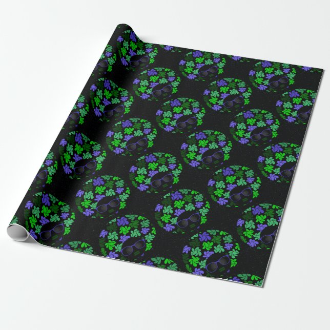 Afro Diva Green & Blue Wrapping Paper (Unrolled)
