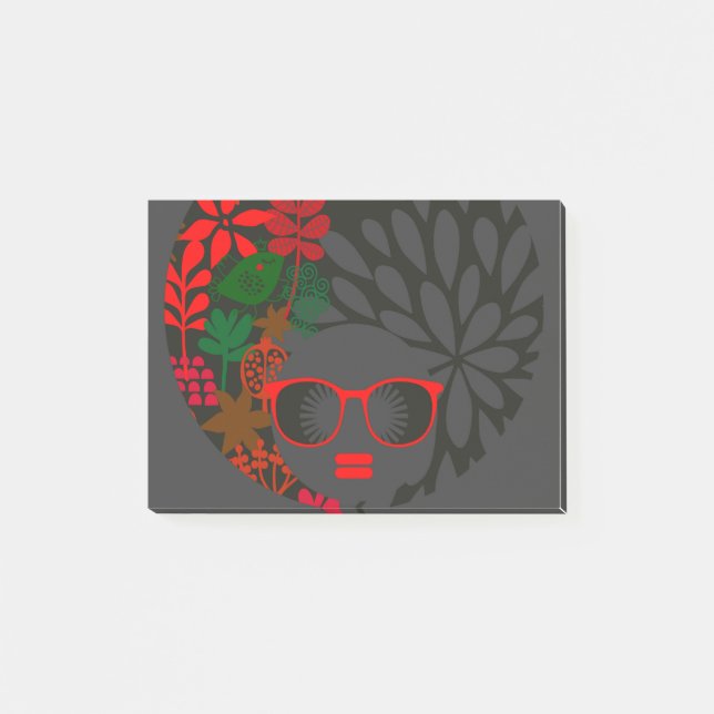 Afro Diva Red Green Slate Black Post-it Notes (Front)