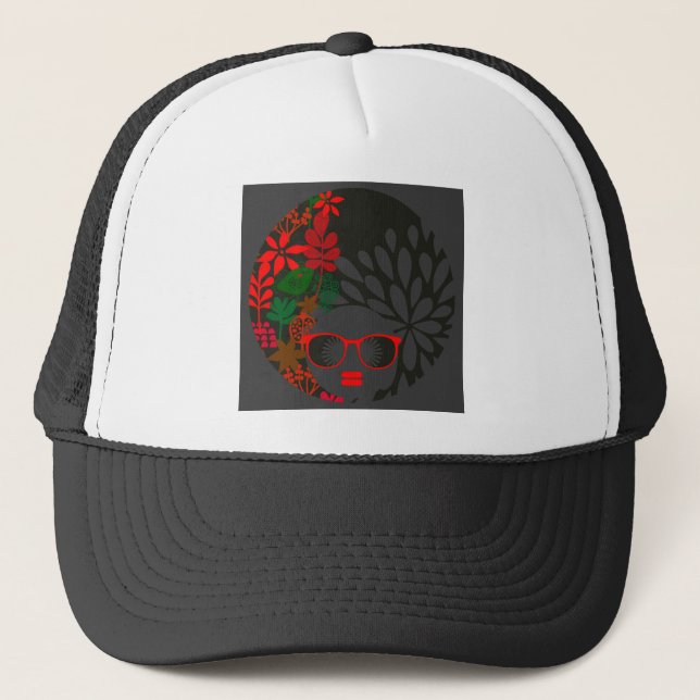 Afro Diva Red Green Slate Black Trucker Hat (Front)
