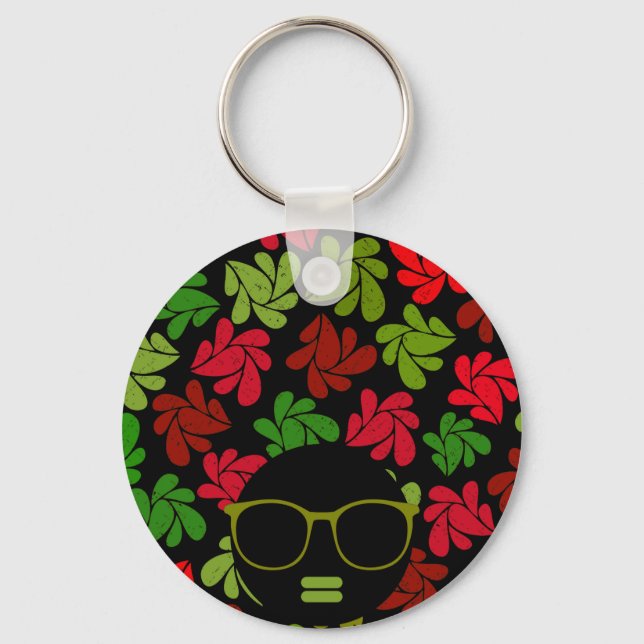 Afro Diva Red Pink Green Key Ring (Front)