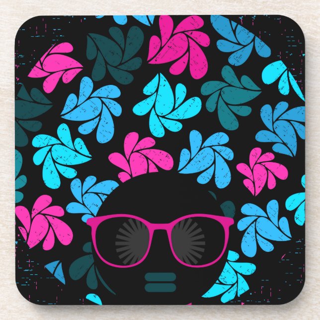 Afro Diva Turquoise & Hot Pink Coaster (Front)