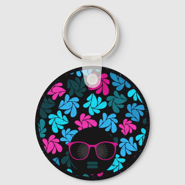 Afro Diva Turquoise & Hot Pink Key Ring (Front)