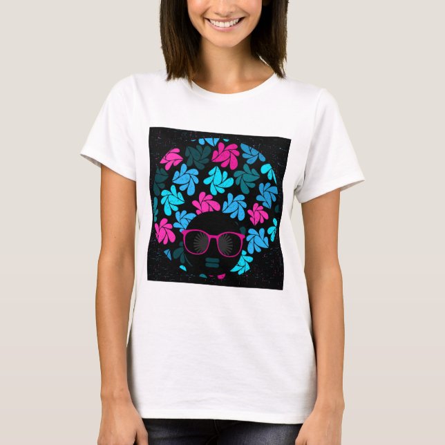 Afro Diva Turquoise & Hot Pink T-Shirt (Front)