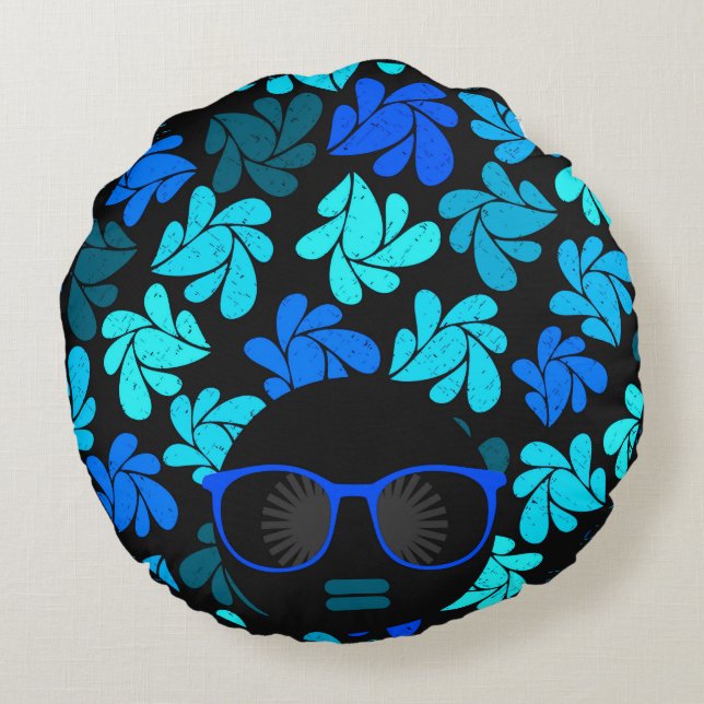 Afro Diva Turquoise Teal Home Decor Round Cushion (Back)