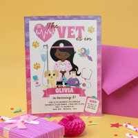 Afro Girl Vet Birthday Party Invitation