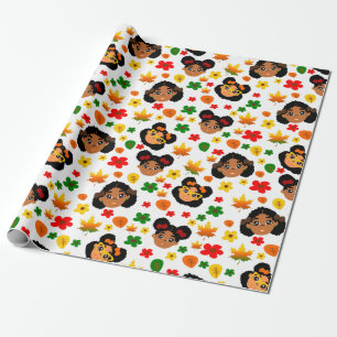 Afro Girls Fall Autumn Thankgiving Wrapping Paper