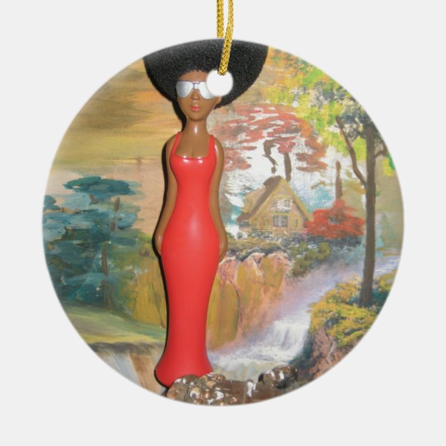 Afro Glam: A Timeless Beauty Ceramic Tree Decoration (Front)