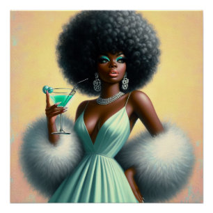 Afro Glam Black Woman Retro Cocktail Wall Art