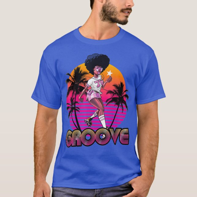 Afro Groove Roller Skate Retro 80s 70s Disco T-Shirt (Front)